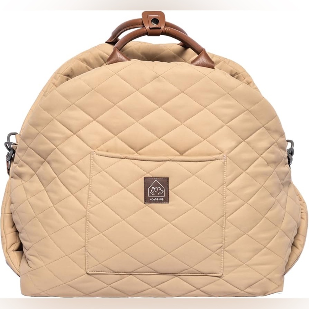 Quilted Pet Carrier Dog Travel Car Seat Tote Beige Small Dog Cat Bag